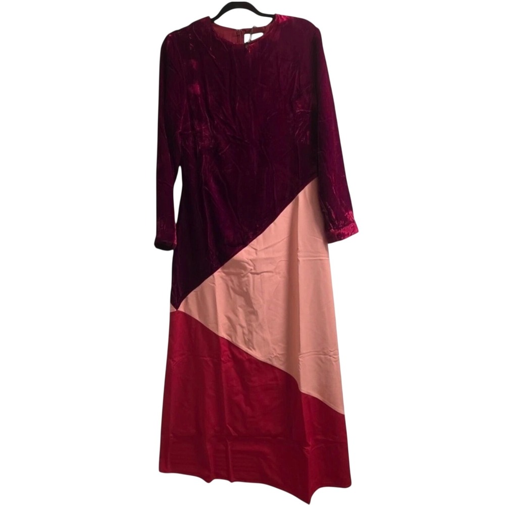 Tuckernuck Silk Blend Velvet Colorblock Maxi Dress Long Sleeve Gown Medium